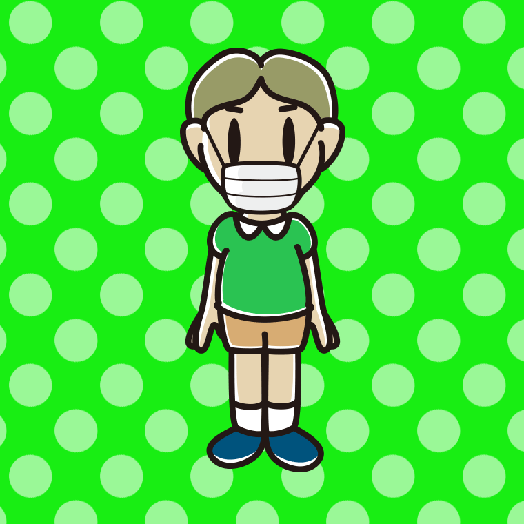 マスクをして立っている小学生男子のイラスト【色、背景あり】PNG