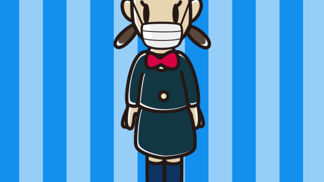 マスクをして立っている女子中学生のイラスト【色、背景あり】PNG