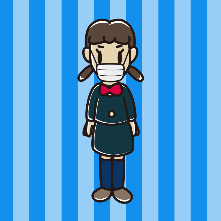 マスクをして立っている女子中学生のイラスト【色、背景あり】PNG