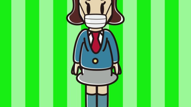 マスクをして立っている女子高校生のイラスト【色、背景あり】PNG