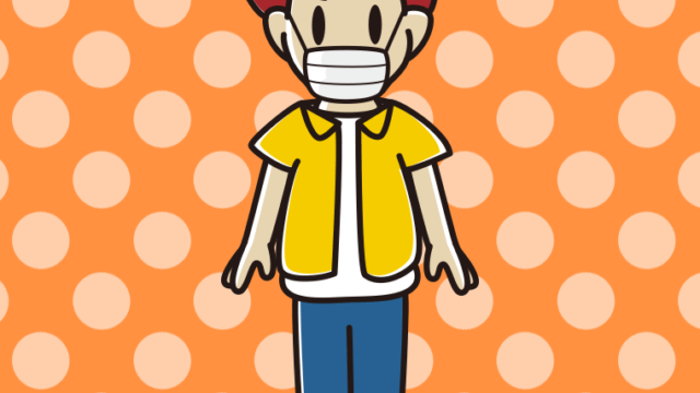 マスクをして立っている男子大学生のイラスト【色、背景あり】PNG