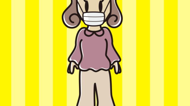 マスクをして立っている女子大学生のイラスト【色、背景あり】PNG