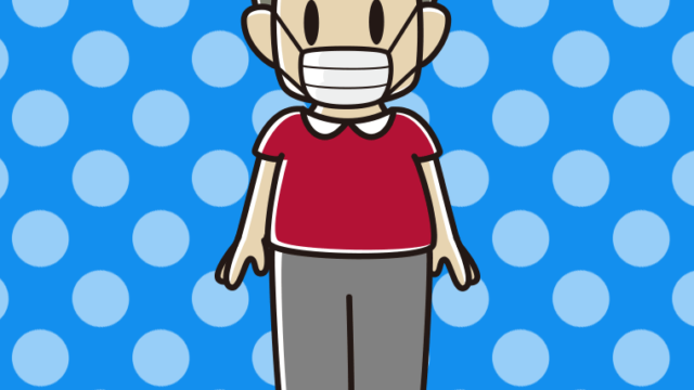 マスクをして立っているおじさんのイラスト【色、背景あり】PNG