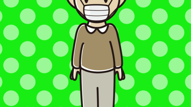 マスクをして立っているおじいさんのイラスト【色、背景あり】PNG