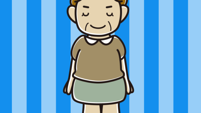 お辞儀するおばさんのイラスト【色、背景あり】PNG