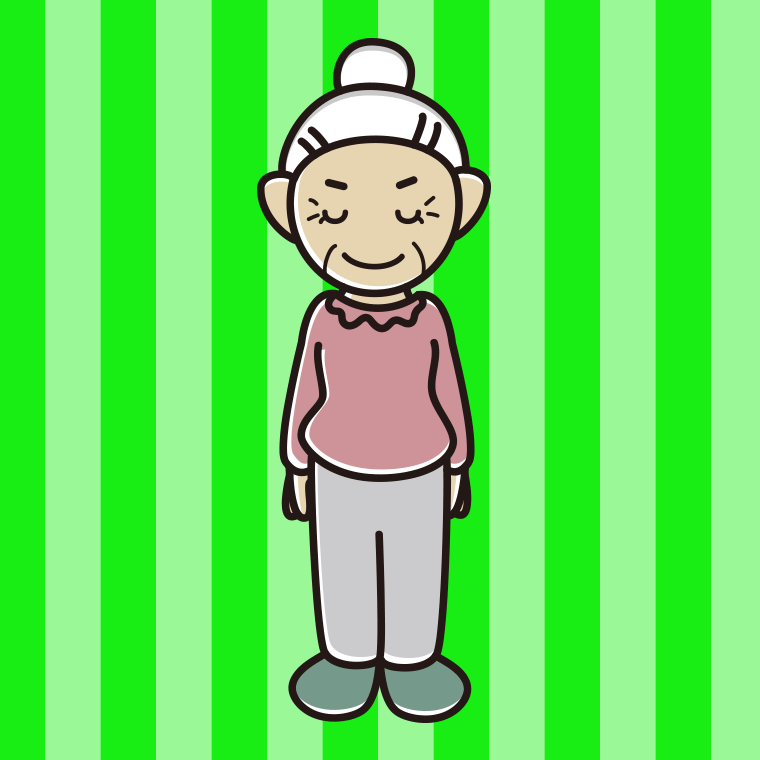 お辞儀するおばあさんのイラスト【色、背景あり】PNG