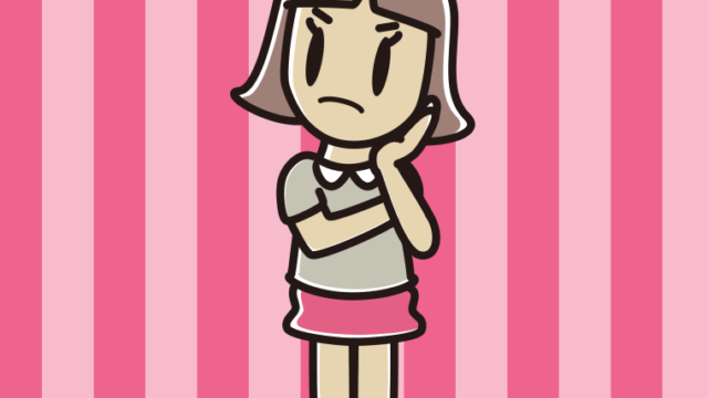 考えている小学生女子のイラスト【色、背景あり】PNG