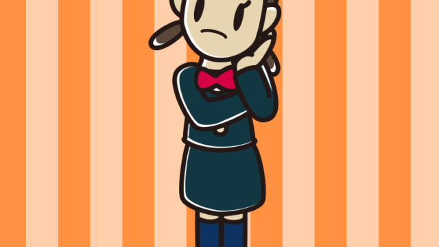 考えている女子中学生のイラスト【色、背景あり】PNG