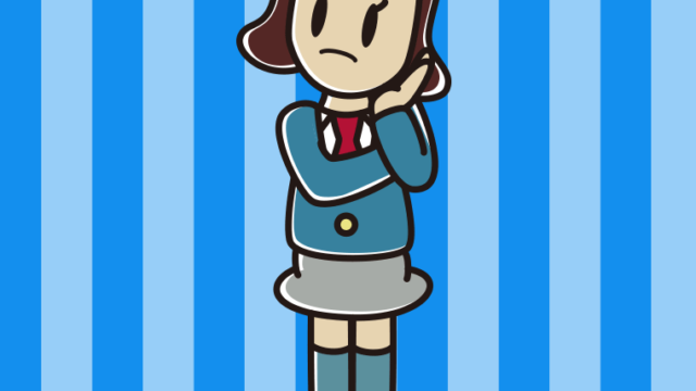 考えている女子高校生のイラスト【色、背景あり】PNG