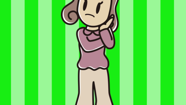 考えている女子大学生のイラスト【色、背景あり】PNG