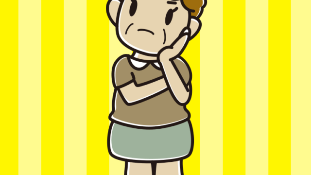 考えているおばさんのイラスト【色、背景あり】PNG