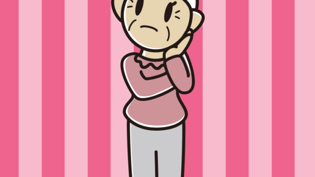 考えているおばあさんのイラスト【色、背景あり】PNG