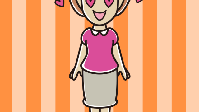 目がハートの女性のイラスト【色、背景あり】PNG