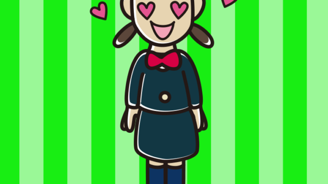 目がハートの女子中学生のイラスト【色、背景あり】PNG