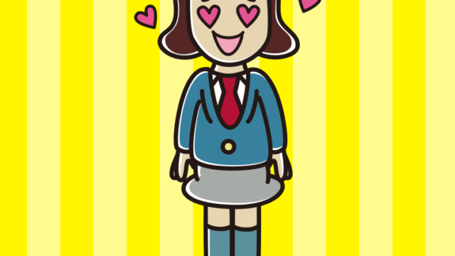 目がハートの女子高校生のイラスト【色、背景あり】PNG