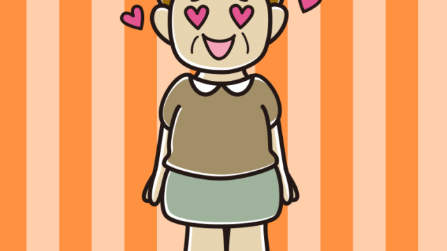 目がハートのおばさんのイラスト【色、背景あり】PNG