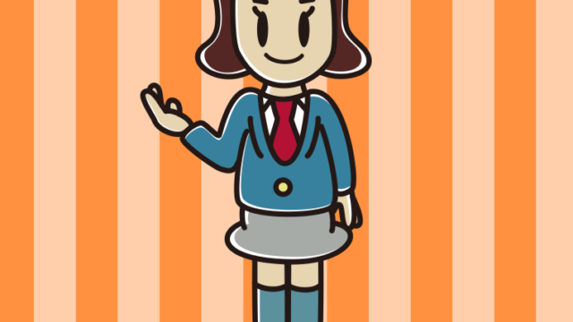 案内する女子高校生のイラスト【色、背景あり】PNG