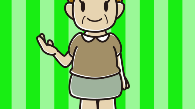 案内するおばさんのイラスト【色、背景あり】PNG