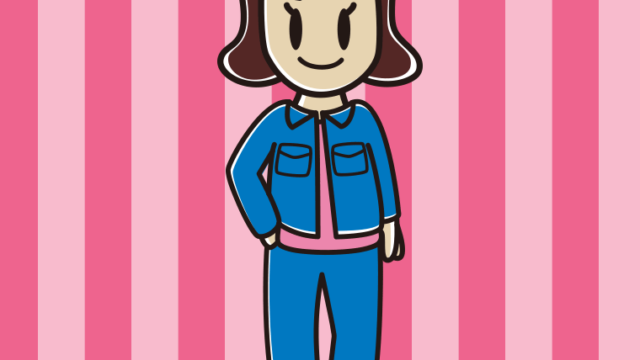 デニムオンデニムの女子高校生のイラスト【色、背景あり】PNG