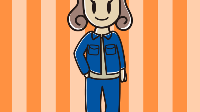 デニムオンデニムの女子大学生のイラスト【色、背景あり】PNG