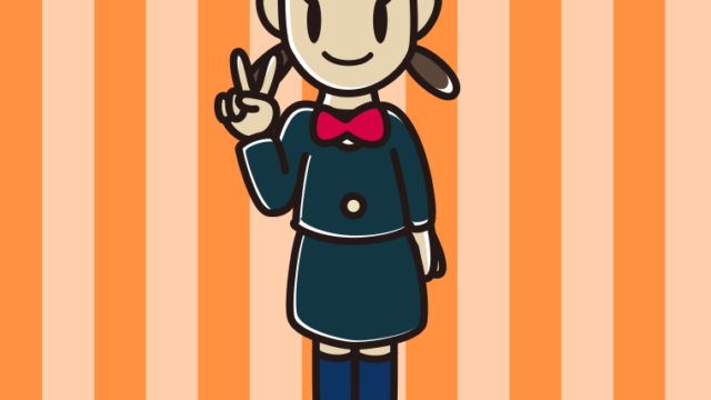 ピースをする女子中学生のイラスト【色、背景あり】PNG