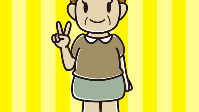 ピースをするおばさんのイラスト【色、背景あり】PNG