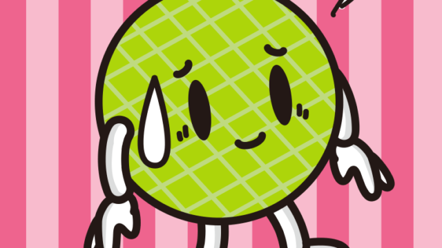 苦笑いするメロンちゃんのイラスト【色、背景あり】PNG