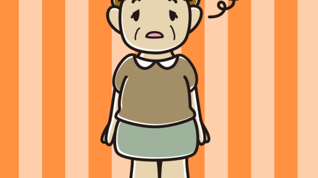 ぼーっとするおばさんのイラスト【色、背景あり】PNG