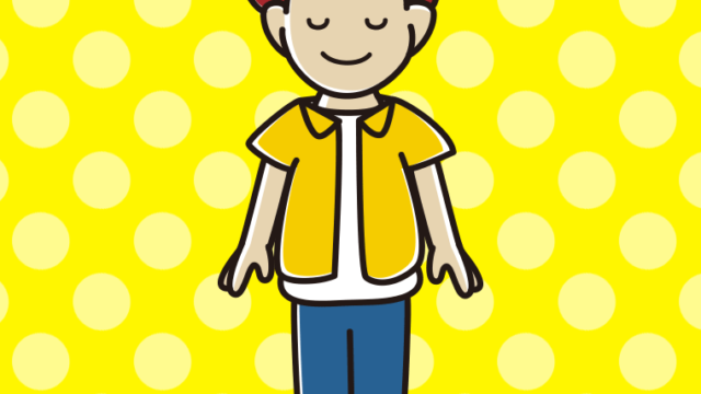 目を閉じる男子大学生のイラスト【色、背景あり】PNG