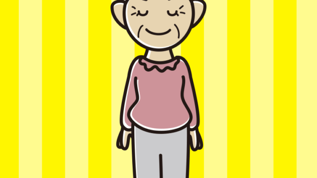 目を閉じるおばあさんのイラスト【色、背景あり】PNG