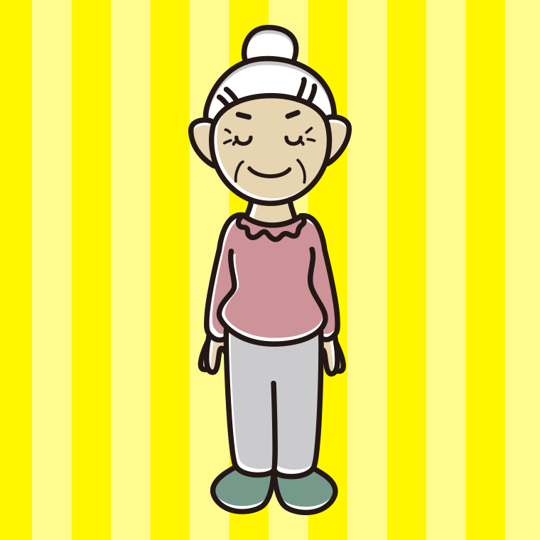目を閉じるおばあさんのイラスト【色、背景あり】PNG