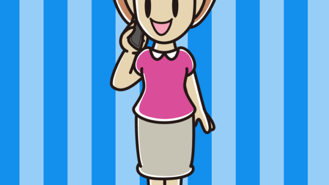 スマホで話す女性のイラスト【色、背景あり】PNG