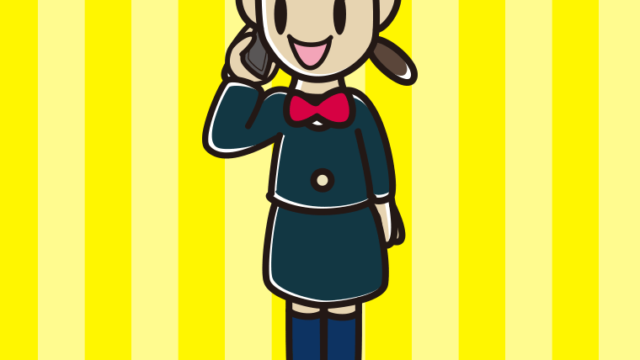 スマホで話す女子中学生のイラスト【色、背景あり】PNG