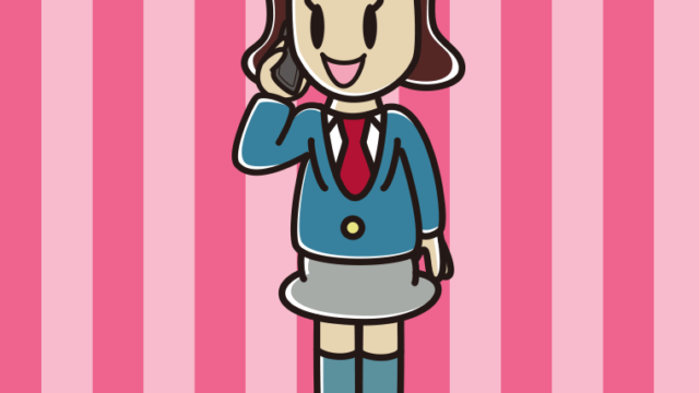 スマホで話す女子高校生のイラスト【色、背景あり】PNG