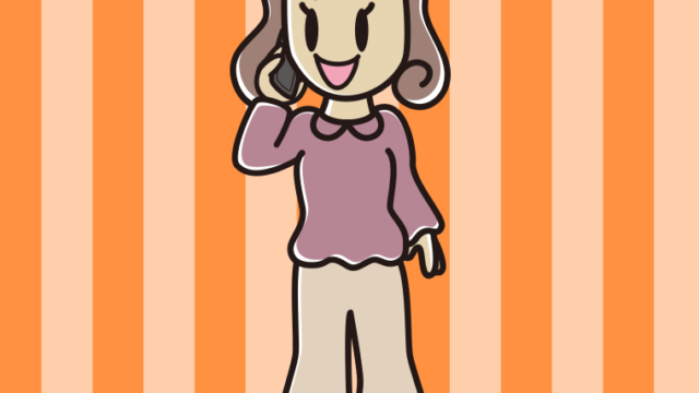 スマホで話す女子大学生のイラスト【色、背景あり】PNG