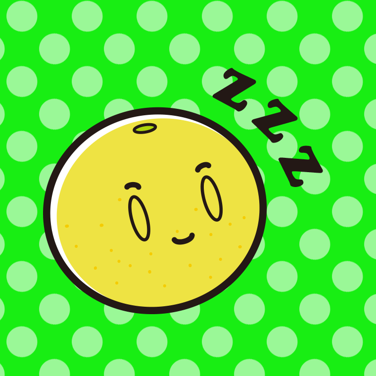 眠るグレープフルーツちゃんのイラスト【色、背景あり】PNG