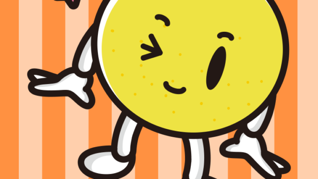 ウインクするグレープフルーツちゃんのイラスト【色、背景あり】PNG