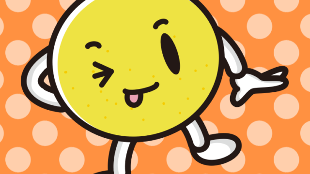 テヘヘなグレープフルーツちゃんのイラスト【色、背景あり】PNG