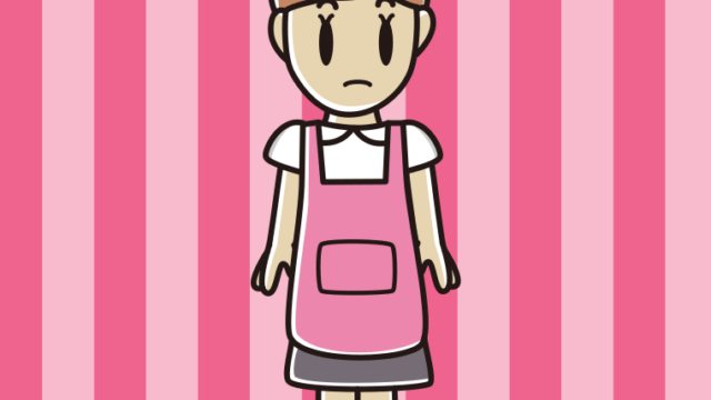 何かに気付くお母さんのイラスト【色、背景あり】PNG