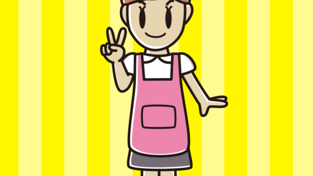 ピースをするお母さんのイラスト【色、背景あり】PNG