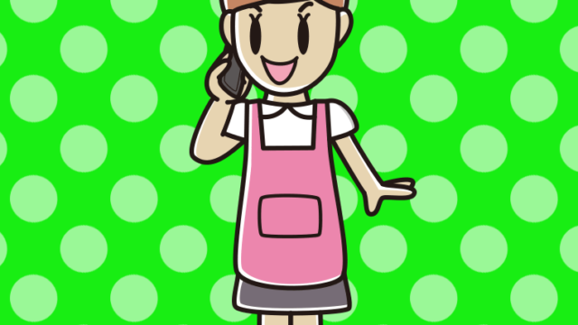 スマホで電話するお母さんのイラスト【色、背景あり】PNG