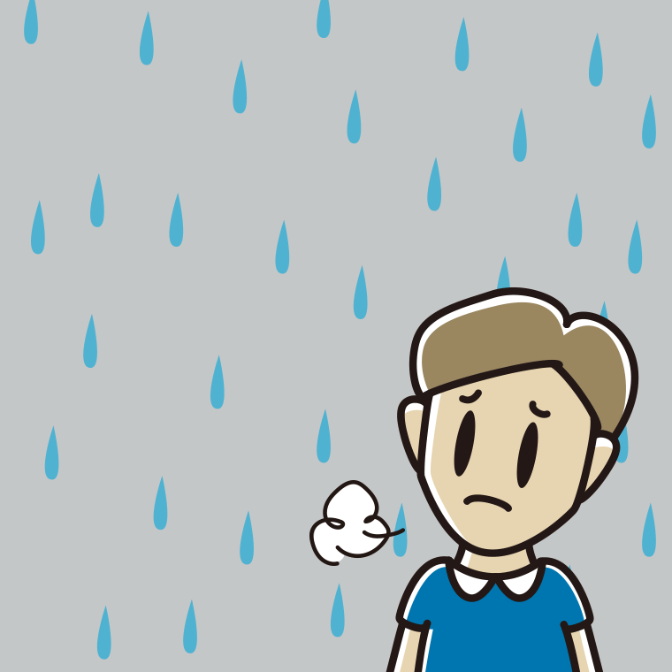 雨で困る男性のイラスト【色、背景あり】PNG