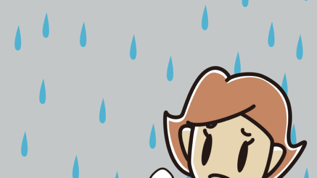 雨で困る女性のイラスト【色、背景あり】PNG