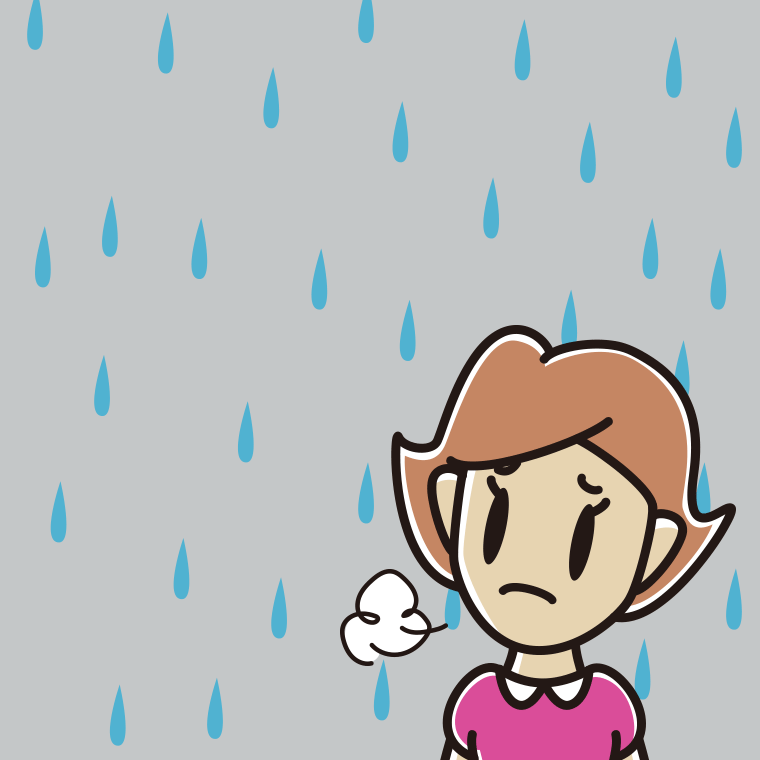 雨で困る女性のイラスト【色、背景あり】PNG