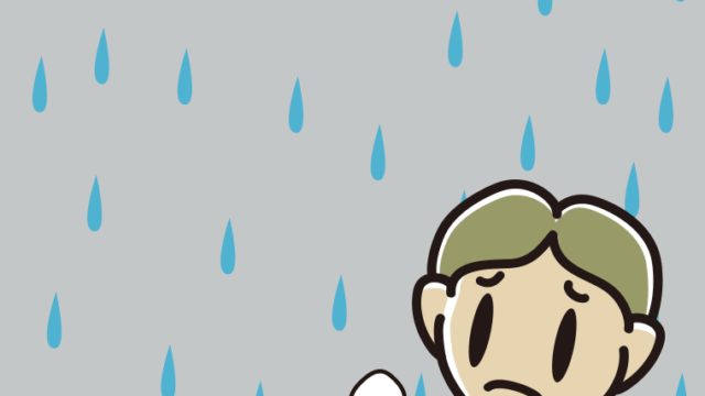 雨で困る小学生男子のイラスト【色、背景あり】PNG