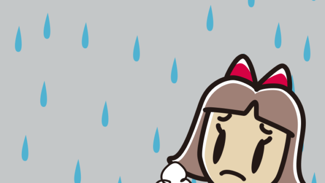 雨で困る小学生女子のイラスト【色、背景あり】PNG