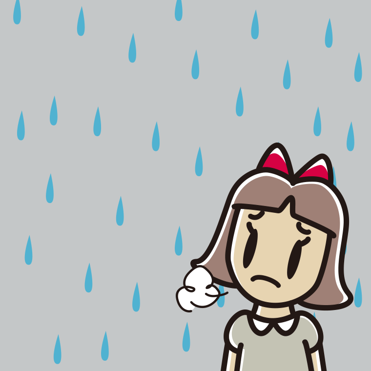 雨で困る小学生女子のイラスト【色、背景あり】PNG