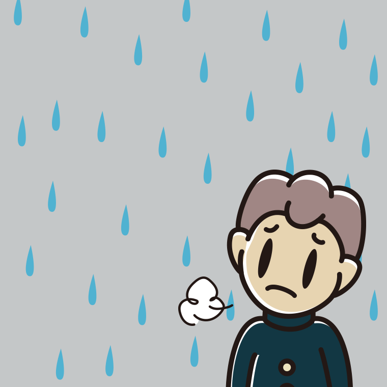 雨で困る男子中学生のイラスト【色、背景あり】PNG