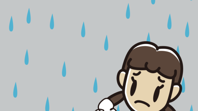 雨で困る女子中学生のイラスト【色、背景あり】PNG