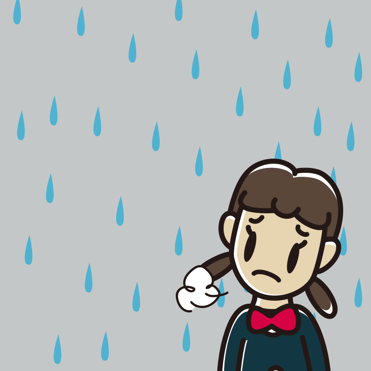雨で困る女子中学生のイラスト【色、背景あり】PNG